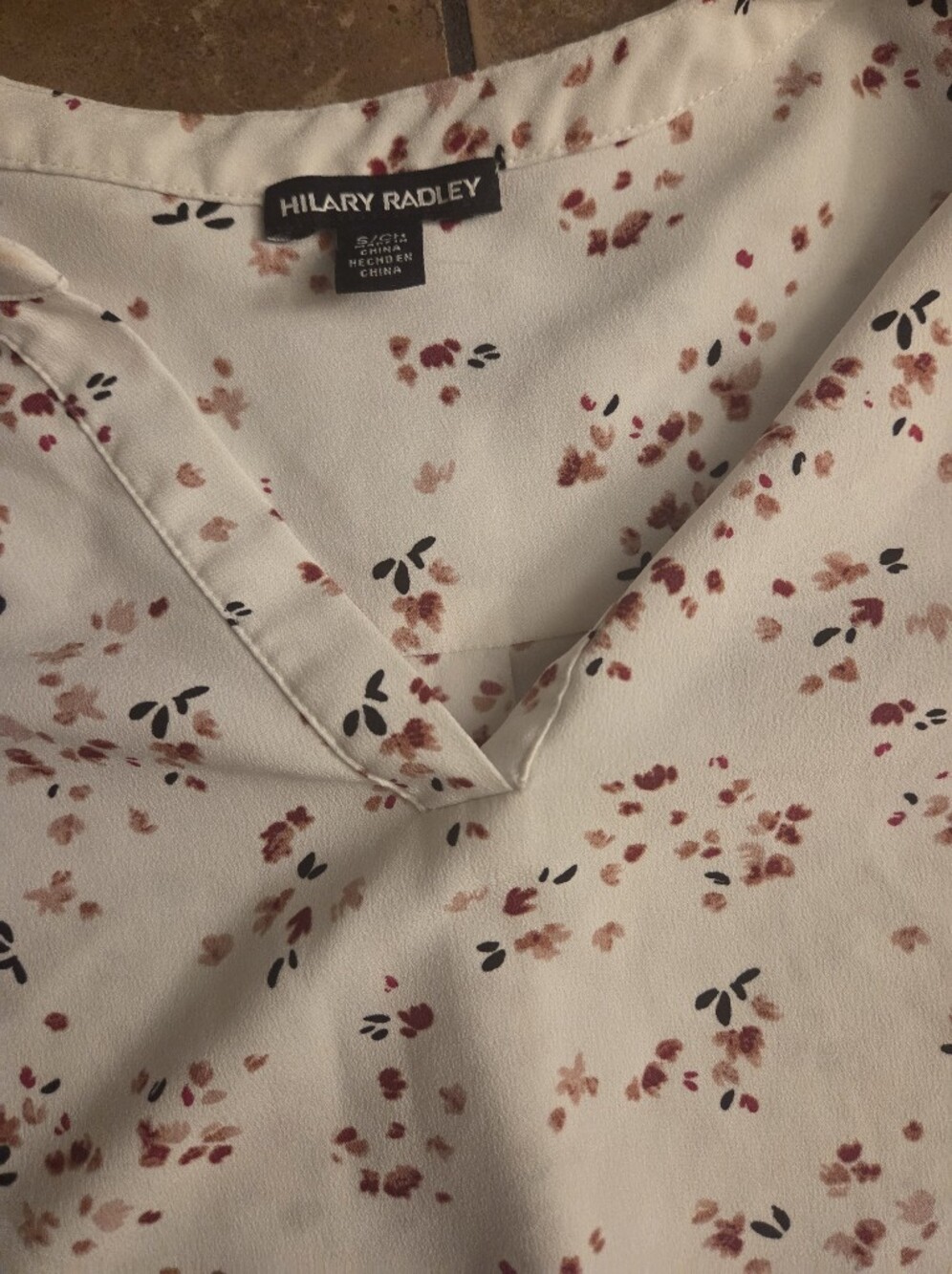 Hilary Radley Cream Button-Down Shirt with Pink and Rust Floral Print